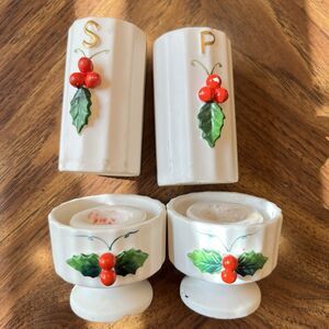 Holt Howard READ Christmas Salt & Pepper Shakers Holly 1959 Japan Candle Holder